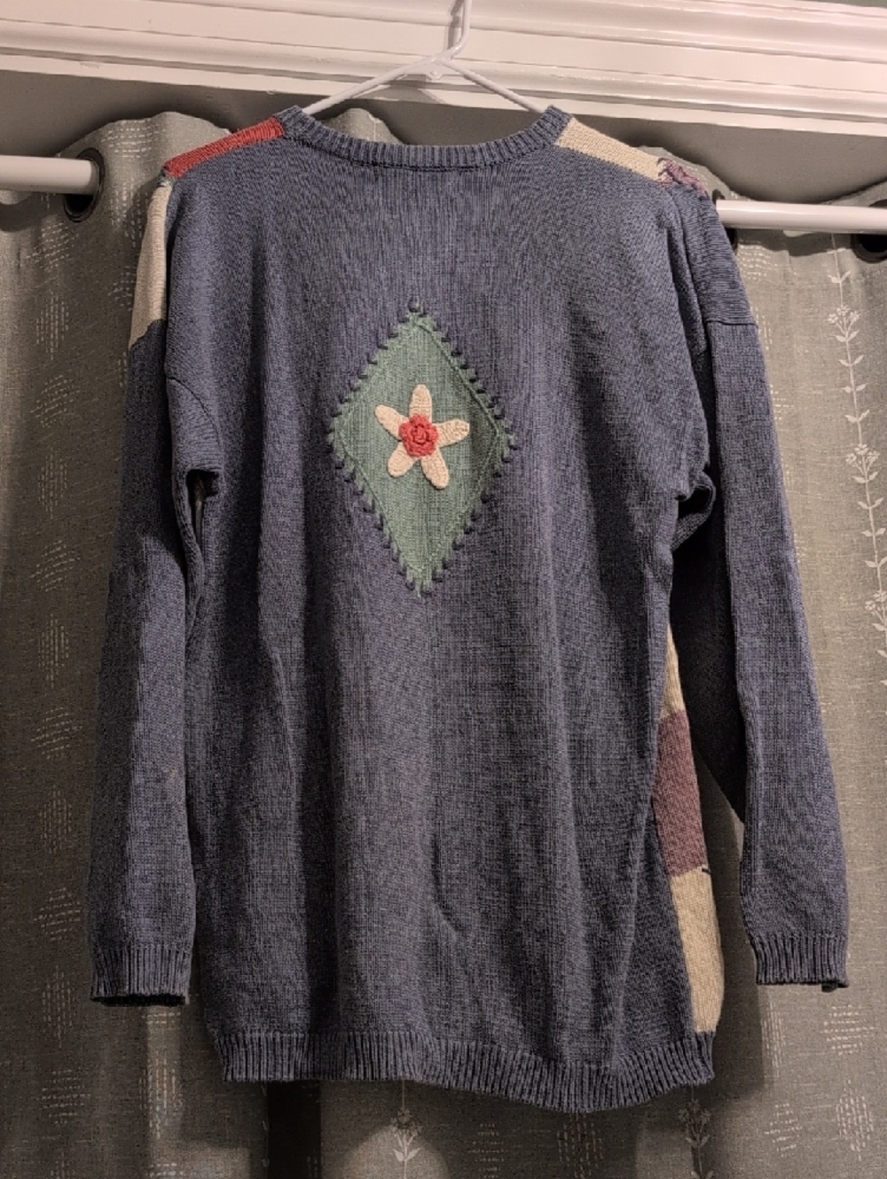 Patchwork Floral Appliqué Crewneck Sweater - Multi - Picture 3 of 3